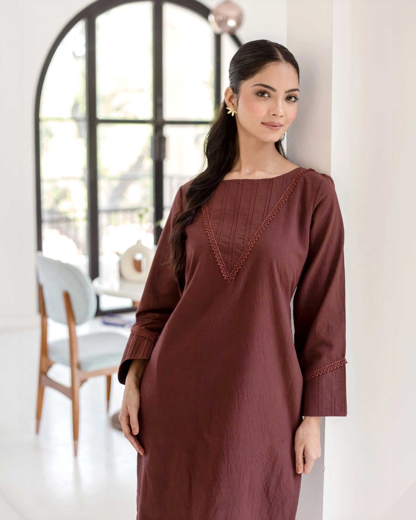 Sepia Bown Solid Cotton Coord Set
