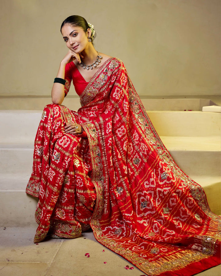 Shop Divine Red Silk Bandhani Saree for Women Online in India at
