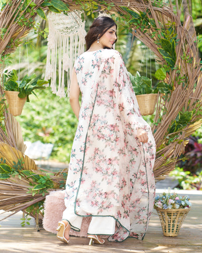 Rishika Off White Printed Silk Suit Set