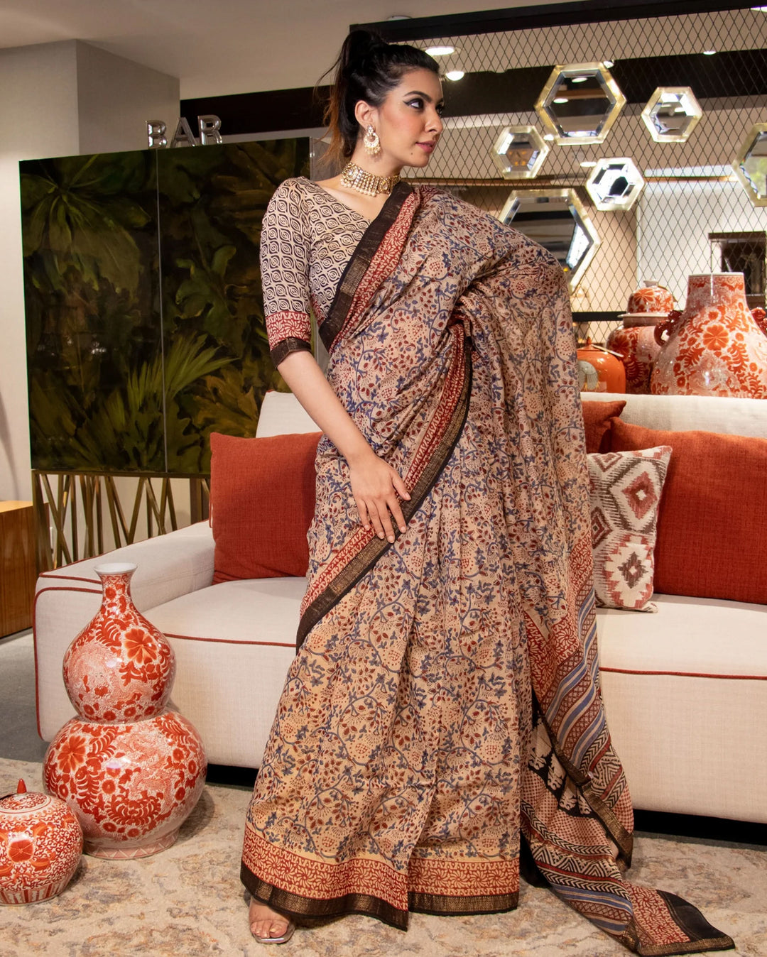 Mahnoor Handblock Chanderi Silk Saree