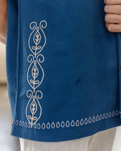 Ford Indigo Embroidered Cotton Shirt