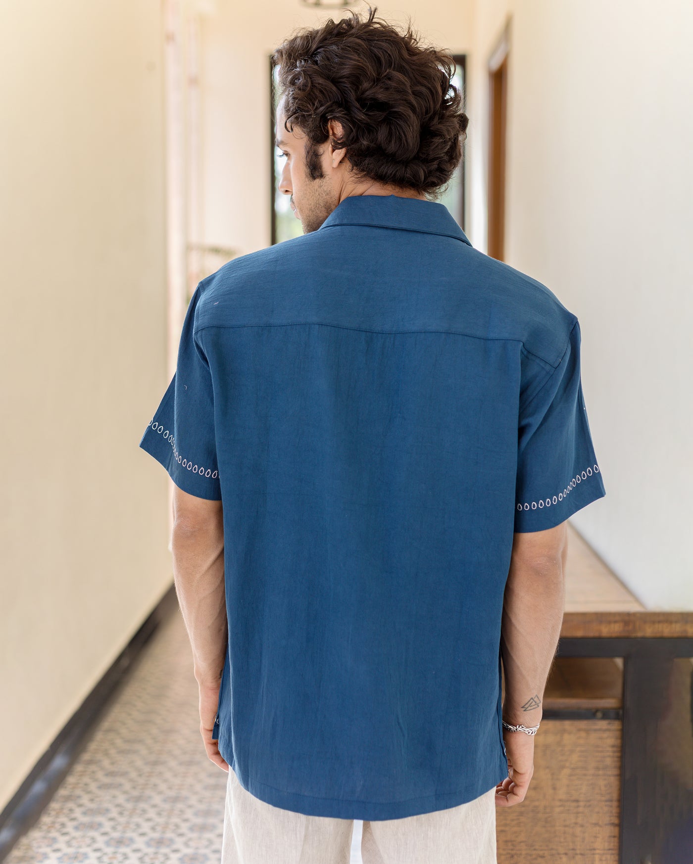Ford Indigo Embroidered Cotton Shirt