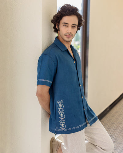Ford Indigo Embroidered Cotton Shirt