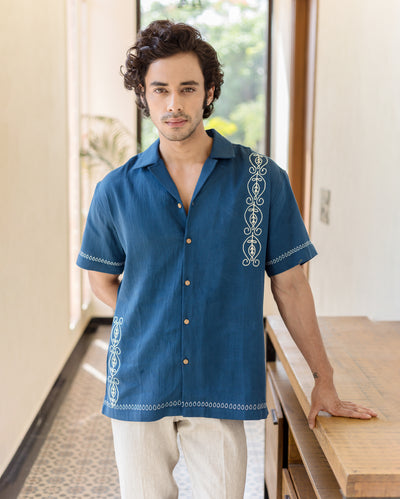 Ford Indigo Embroidered Cotton Shirt
