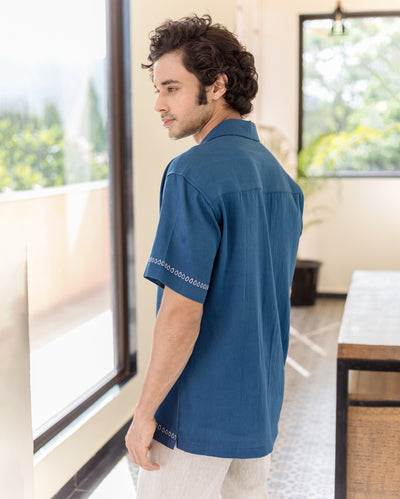 Ford Indigo Embroidered Cotton Shirt