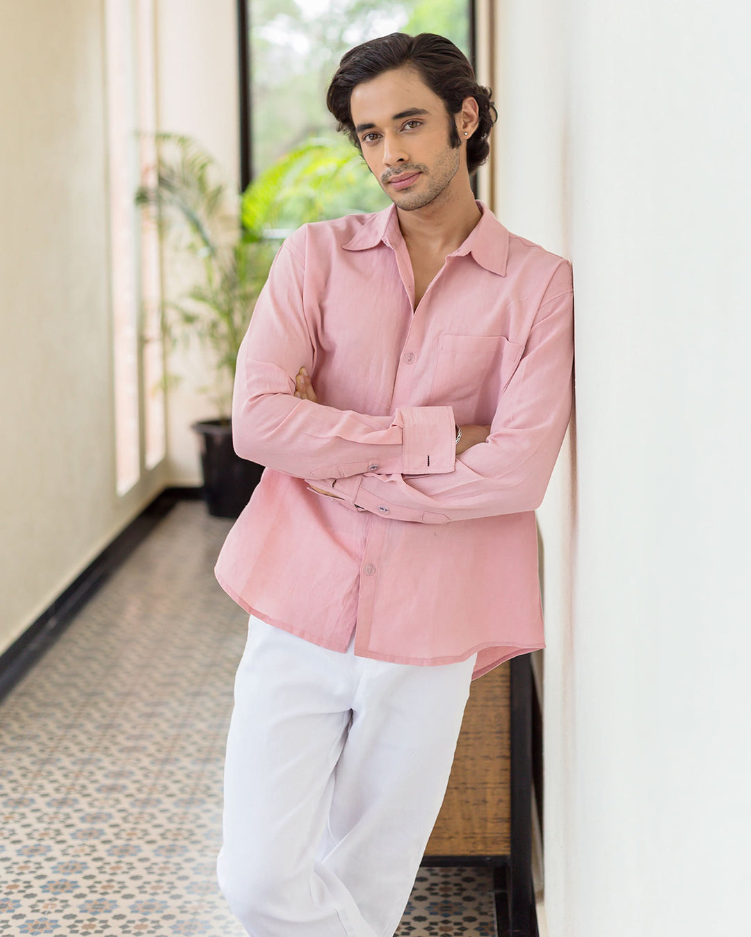 Theo Nude Pink Linen Solid Shirt