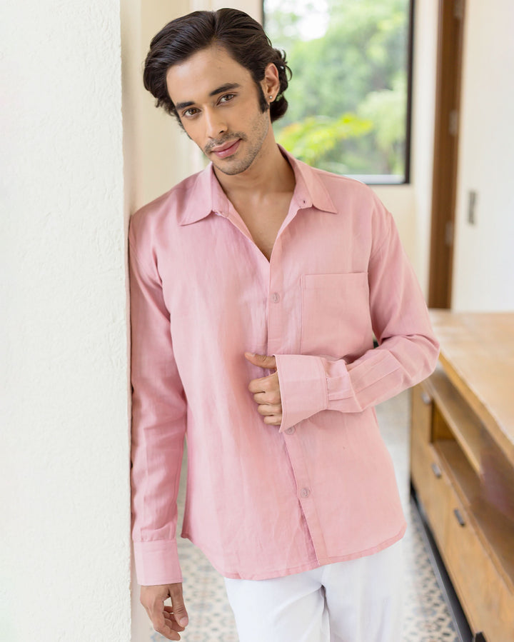 Theo Nude Pink Linen Solid Shirt