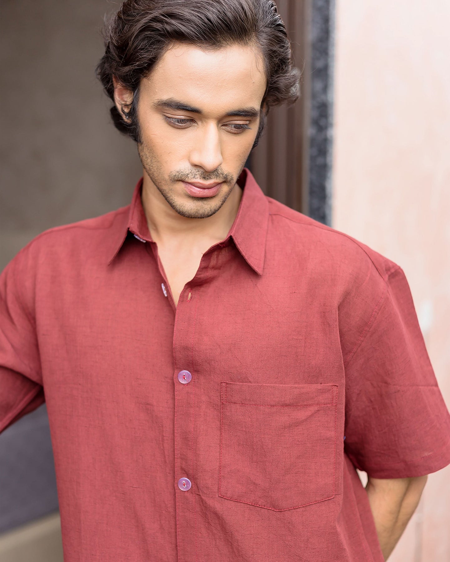 Rust Red Linen Shop Vale Rust Red Linen Solid Shirt for Men Online in India at Aachho