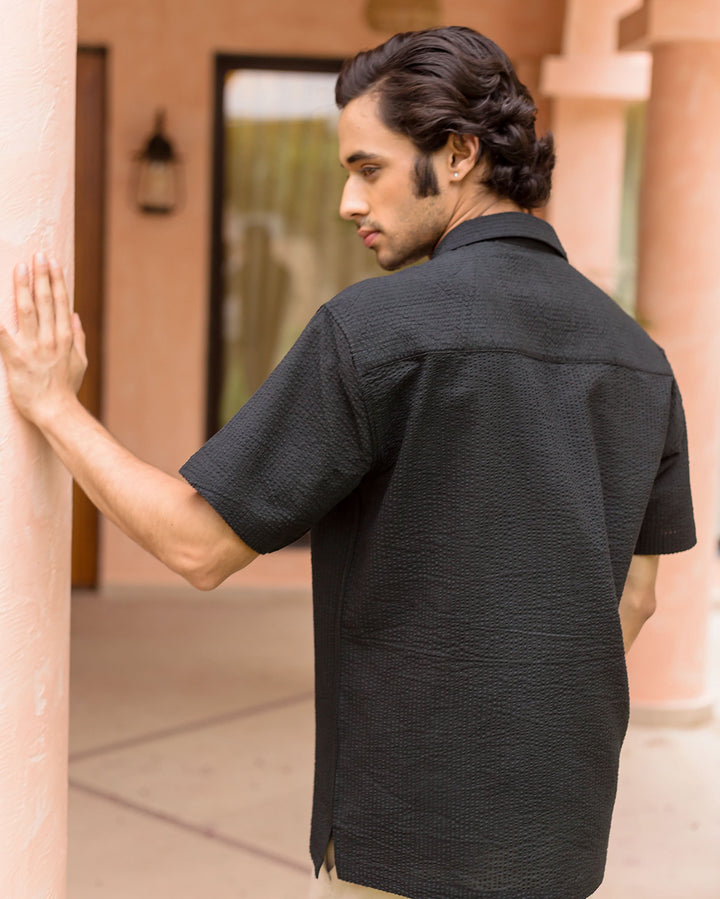 Cole Black Dobby Stripes Solid Shirt