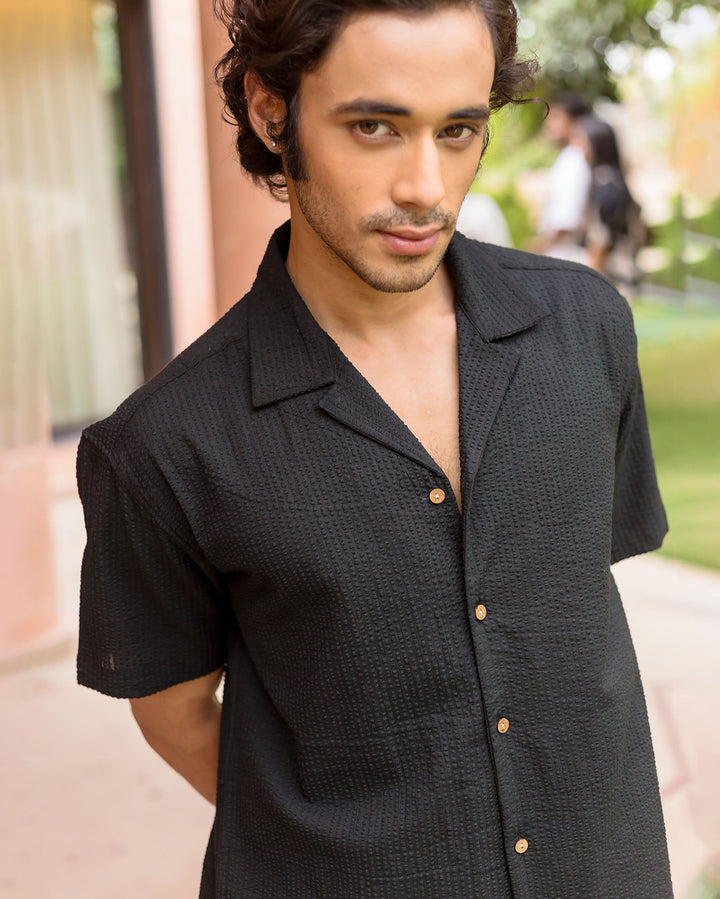 Cole Black Dobby Stripes Solid Shirt