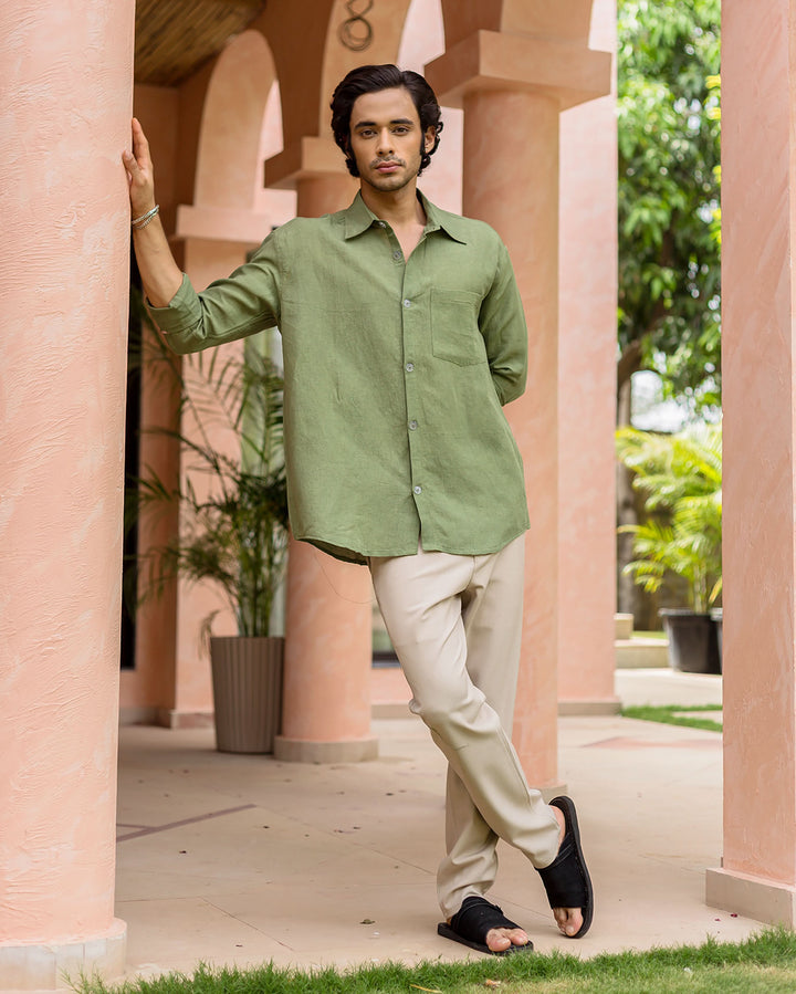 Jude Green Linen Solid Shirt