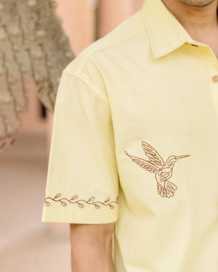 Doff Yellow Embroidered Cotton Shirt
