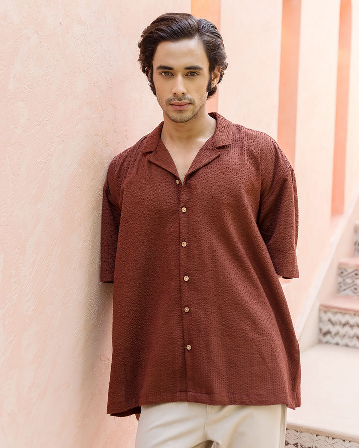 Morgan Brown Dobby Stripes Solid Shirt