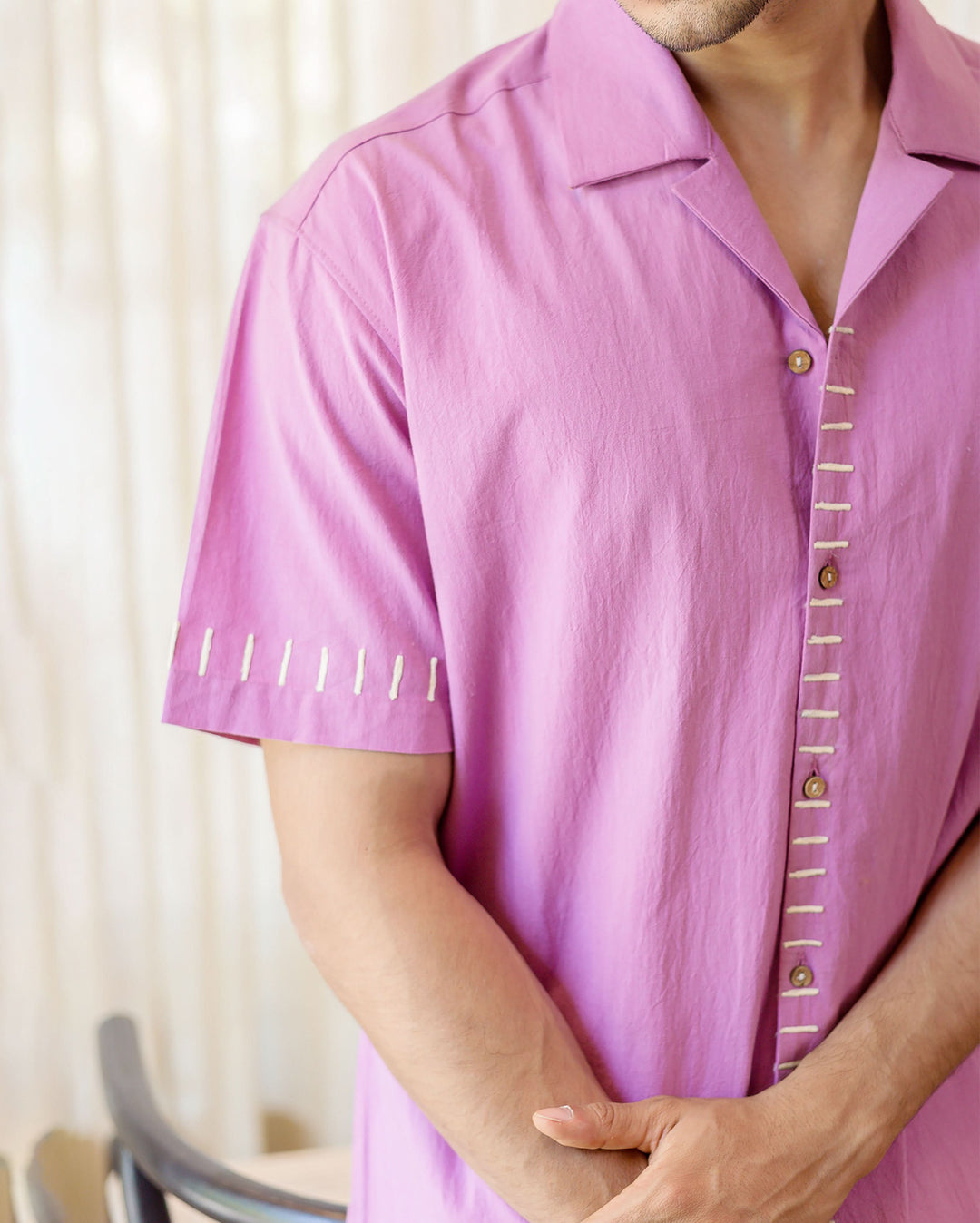 Aven Purple Embroidered Slub Shirt