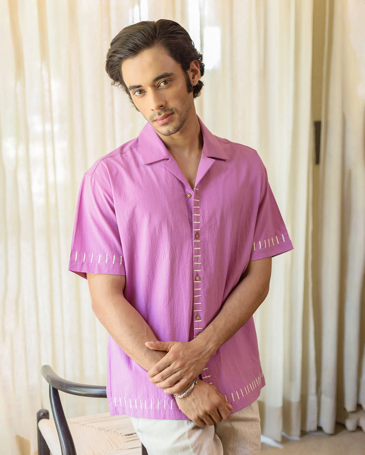 Aven Purple Embroidered Slub Shirt