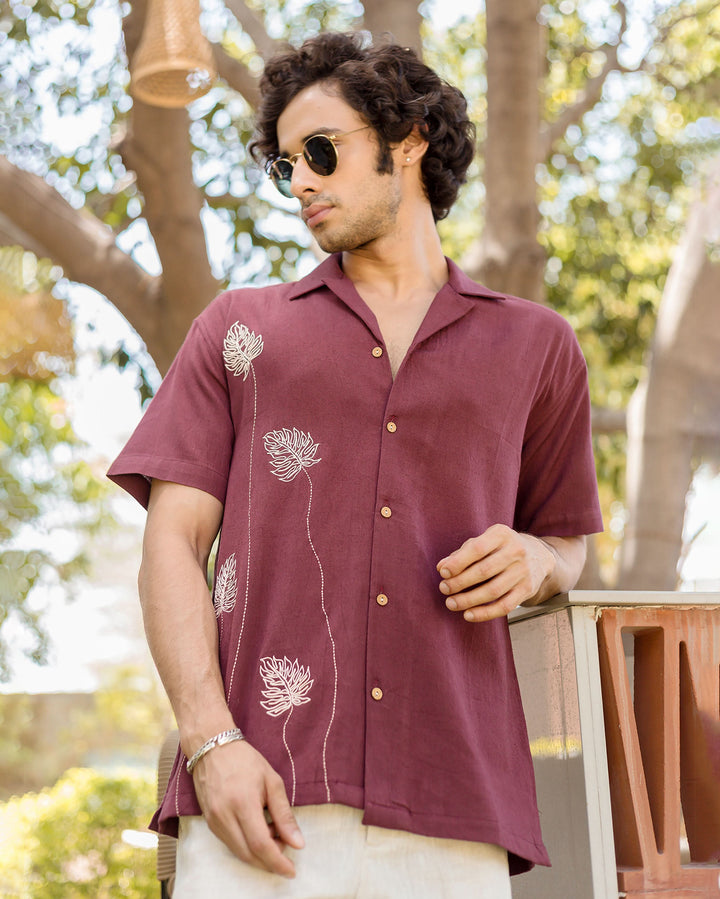 Logan Brown Embroidered Slub Shirt
