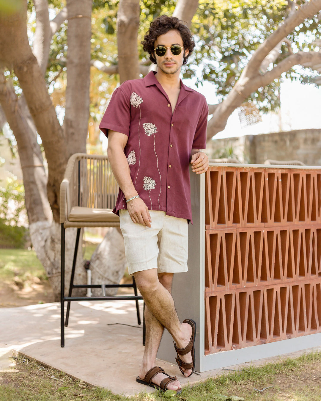 Logan Brown Embroidered Slub Shirt