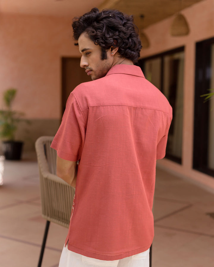 Brick Red Embroidered Slub Shirt