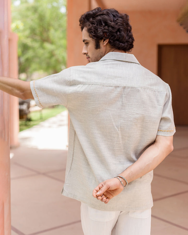 Owen Grey Embroidered Cotton Shirt