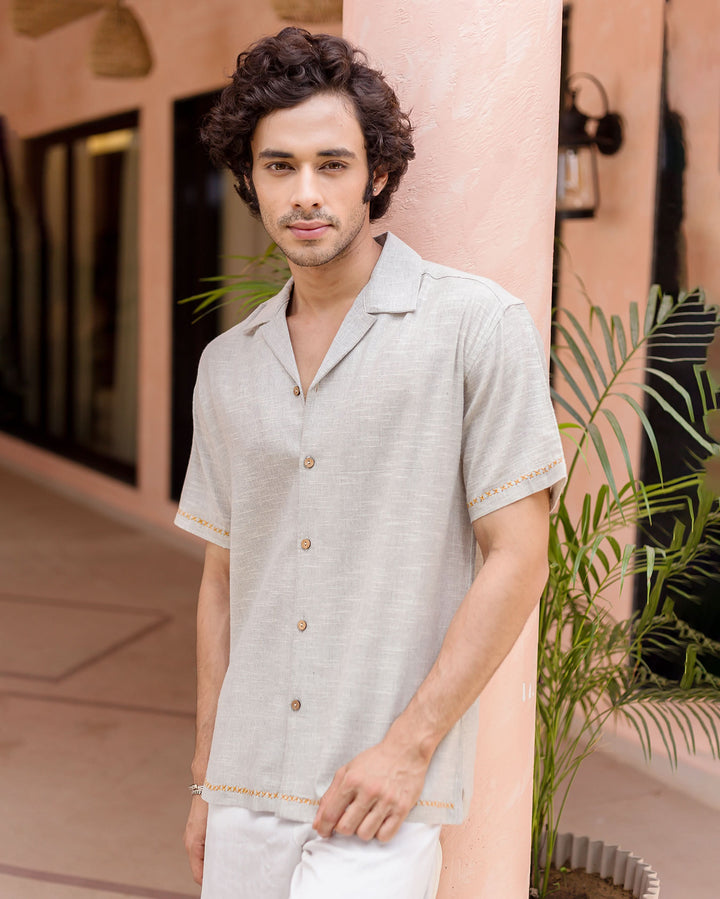 Owen Grey Embroidered Cotton Shirt