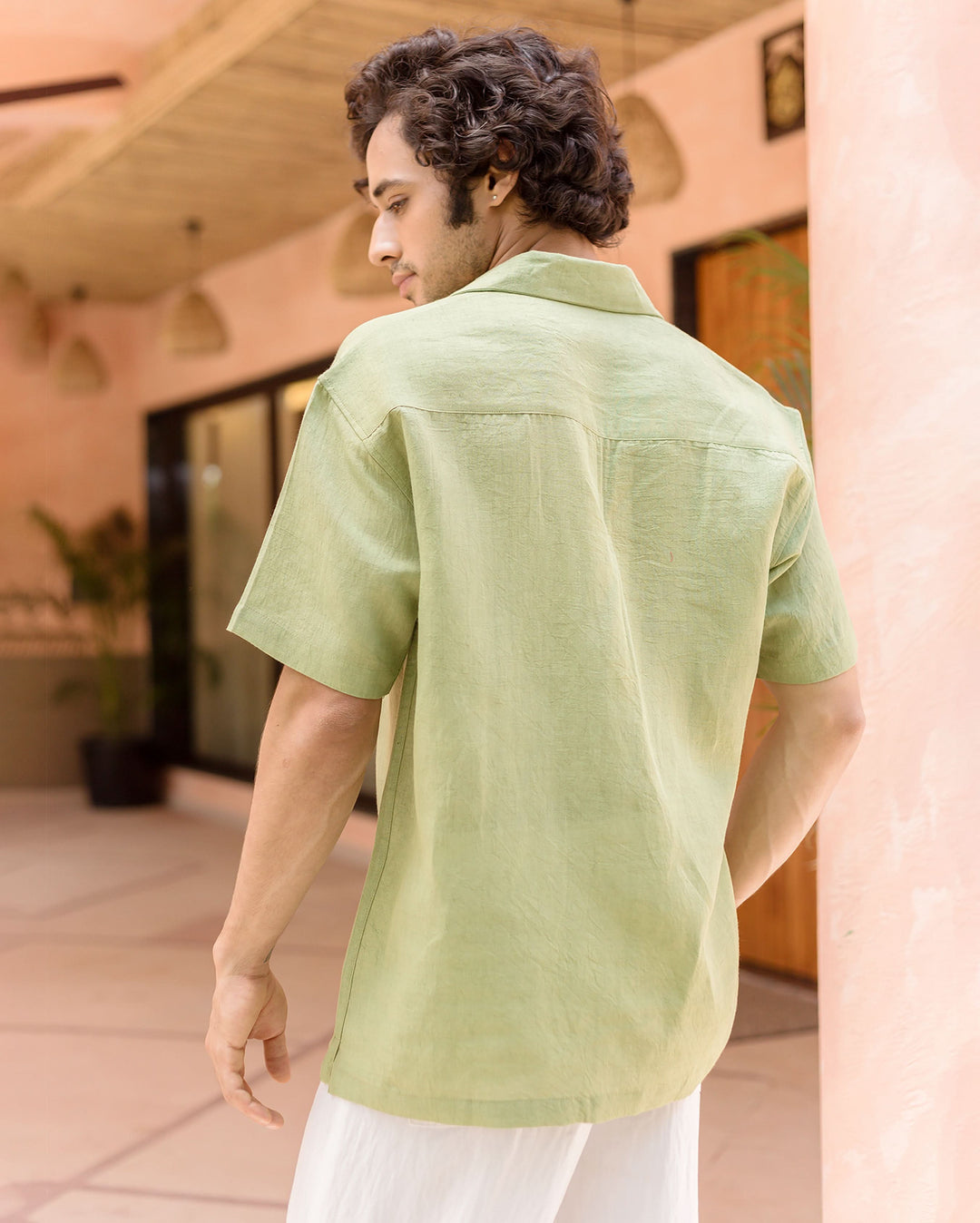 Marlo Pistachio Green Linen Solid Shirt