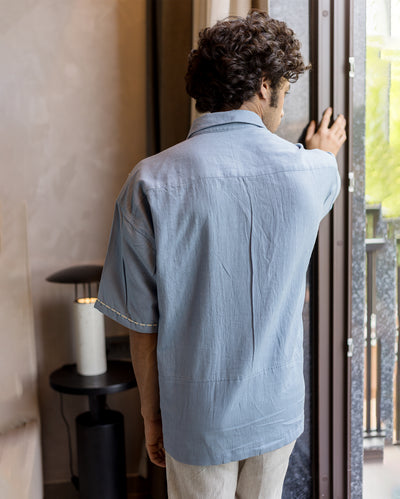 Tate Blue Embroidered Slub Shirt