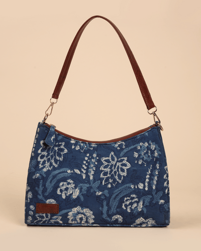 Indigo Deep Handblock Baguette Bag