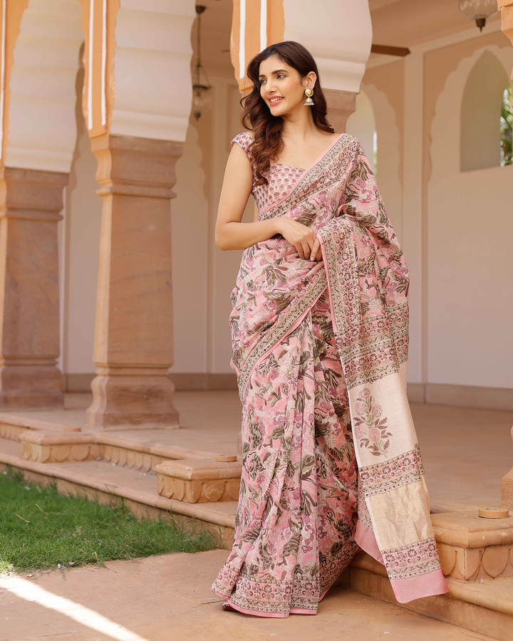 Aradhna Handblock Chanderi Saree