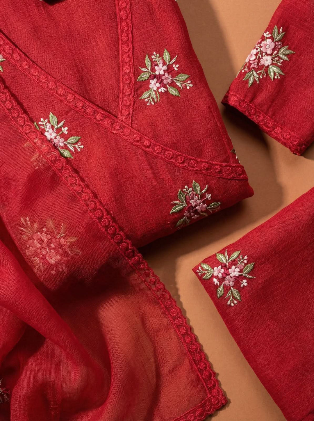 Ruby Red Embroidered Doria Suit Set
