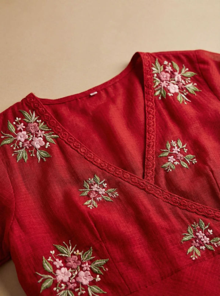 Ruby Red Embroidered Doria Suit Set