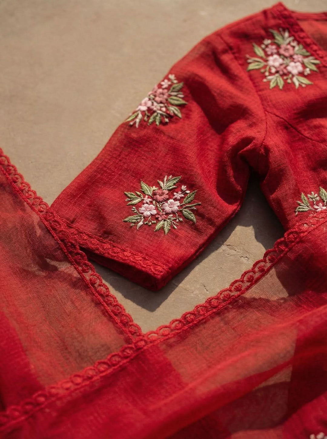 Ruby Red Embroidered Doria Suit Set