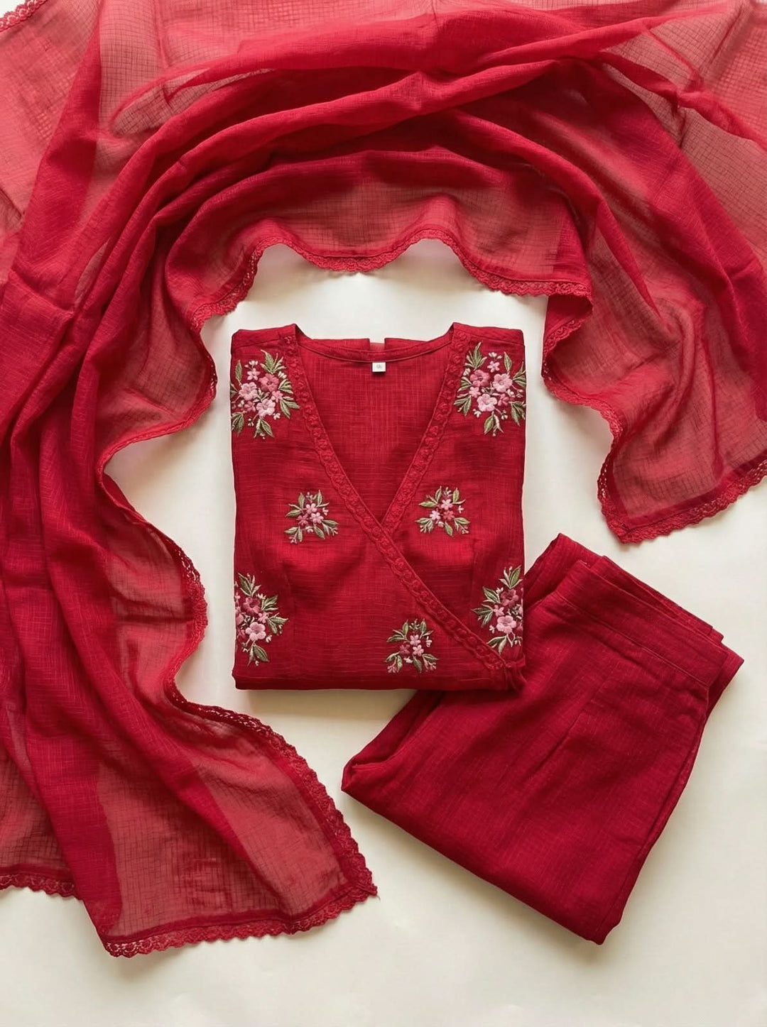 Ruby Red Embroidered Doria Suit Set