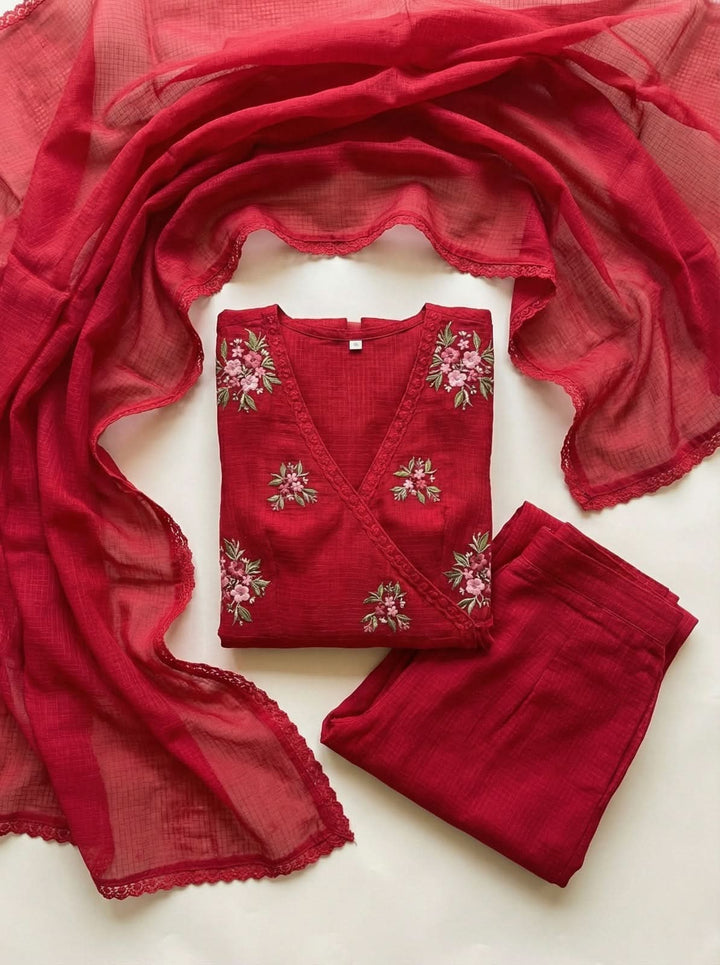 Ruby Red Embroidered Doria Suit Set