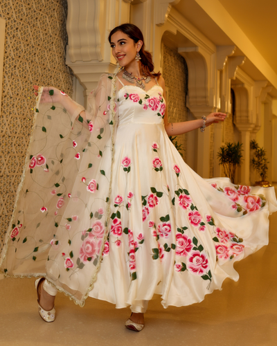 White Tint Handpainted Dupatta