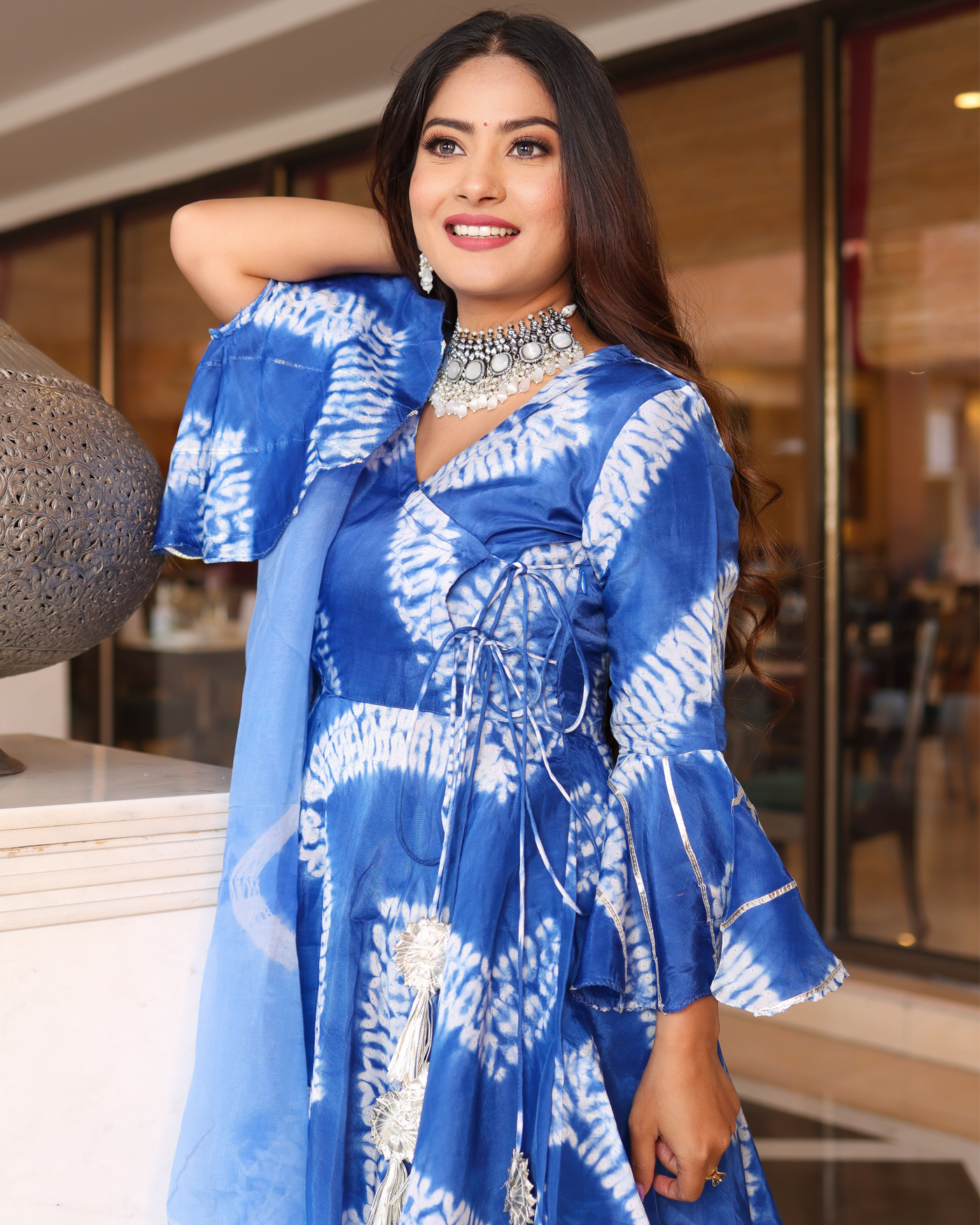 Arctic Blue Tie And Dye Sharara Set