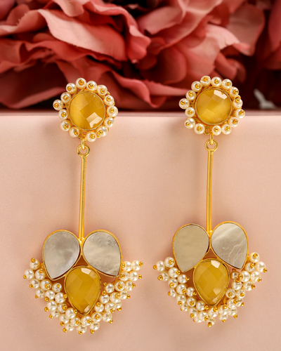 YouBella Crystal Gold Plated Floral Resin Yellow Earrings for Girl's and  Women's