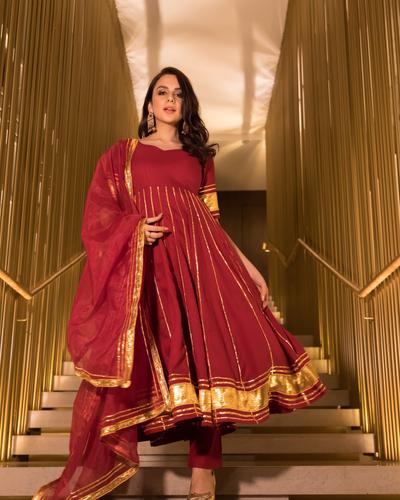 Berry Maroon Gotapatti Anarkali Set