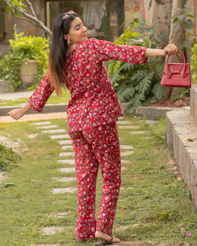 Red Anguilla Cotton Night Suit