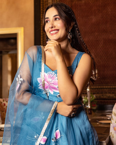 Zarqa Organza Handpainted Suit Set