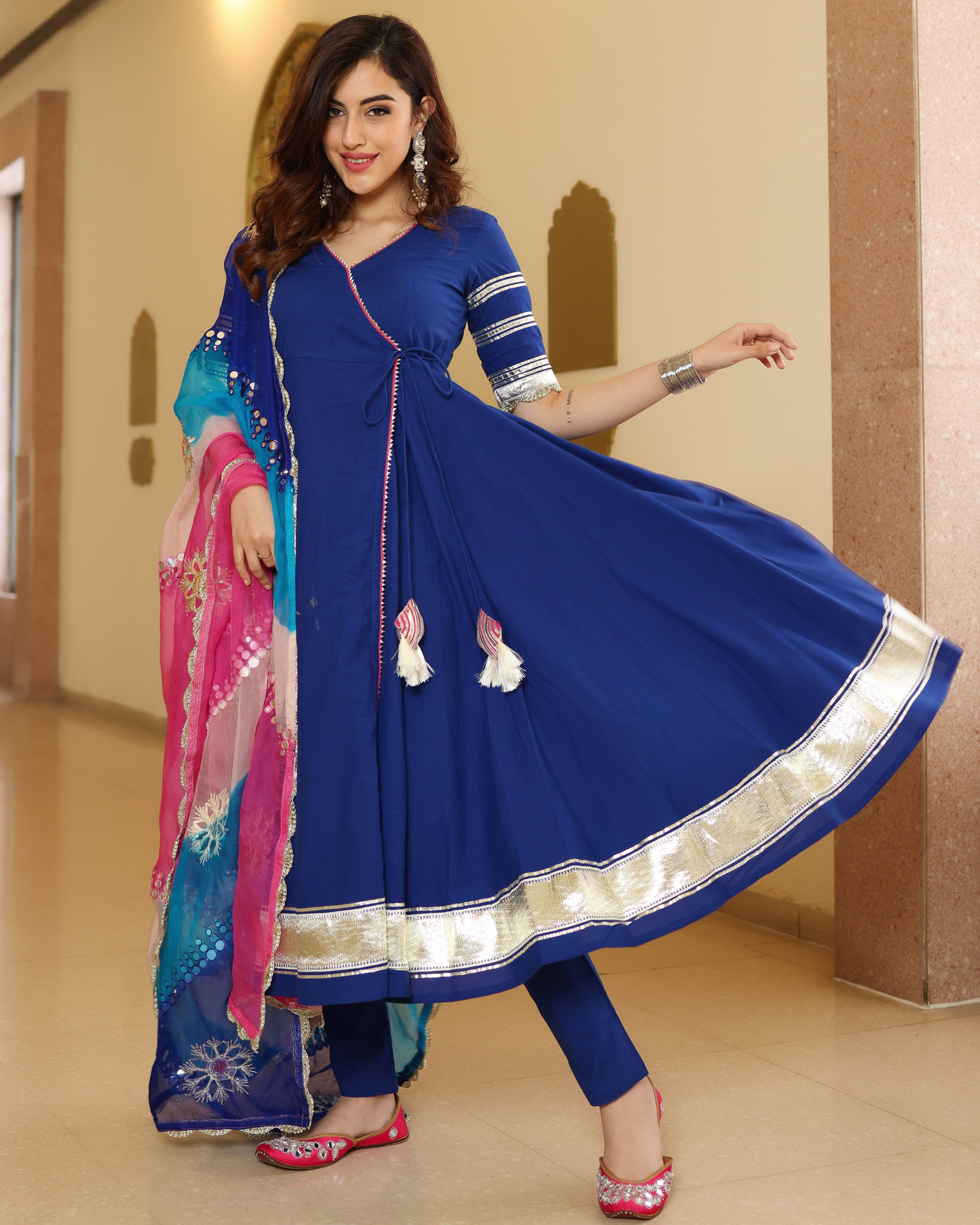 True Navy Gotapatti Anarkali Set