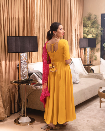 Tuscan Yellow Pure Gajji Silk Bandhej Suit