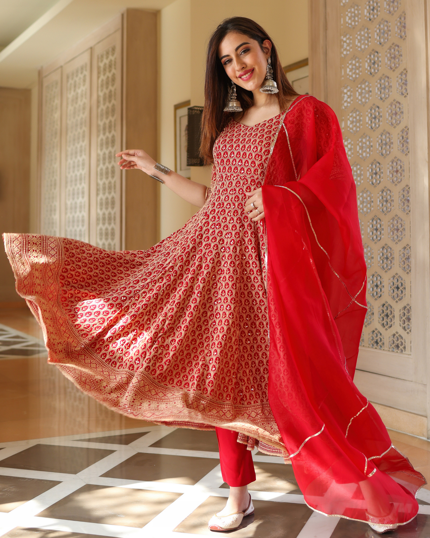 Red Colored Georgette Anarkali Suit With Dupatta - Anarkali Dresses -  Salwar Suits - Indian