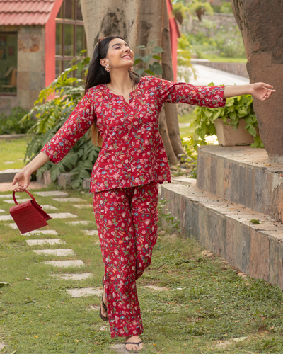 Red Anguilla Cotton Night Suit