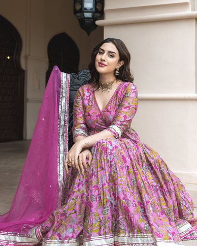 Net long Anarkali suit in Pink colour 1002B