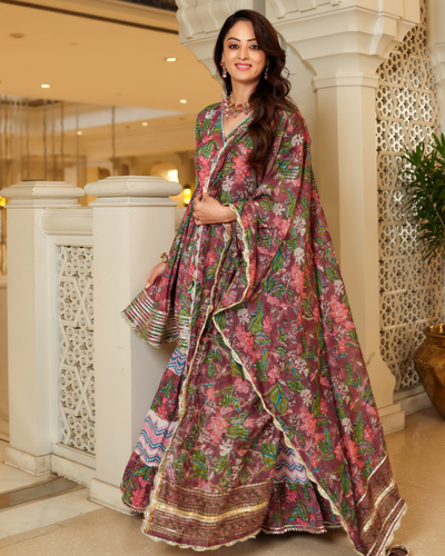 Multi Rose Handblock Sharara Set