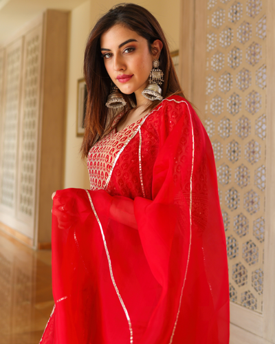 Roasted Red Anarkali Suit Set