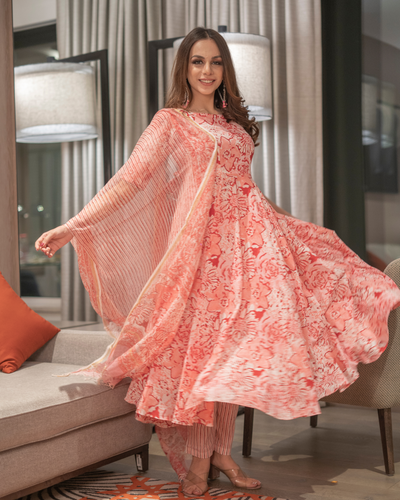 Rouge Peach Handblock Suit Set
