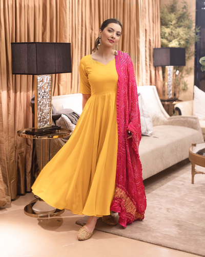 Tuscan Yellow Pure Gajji Silk Bandhej Suit