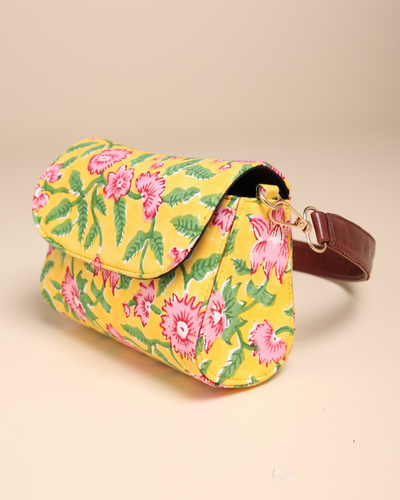 Yellow Sunshine Cotton Blockprinted Medium Shoulder Bag