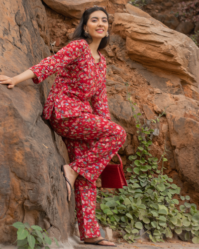 Red Anguilla Cotton Night Suit
